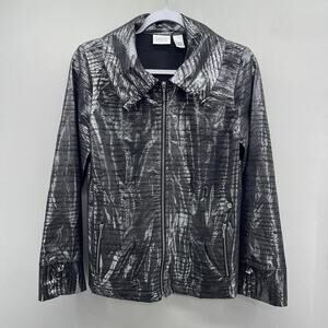 Chicos Zenergy Metallic Jacket Womens XS Silver Full Zip Lightweight Casual